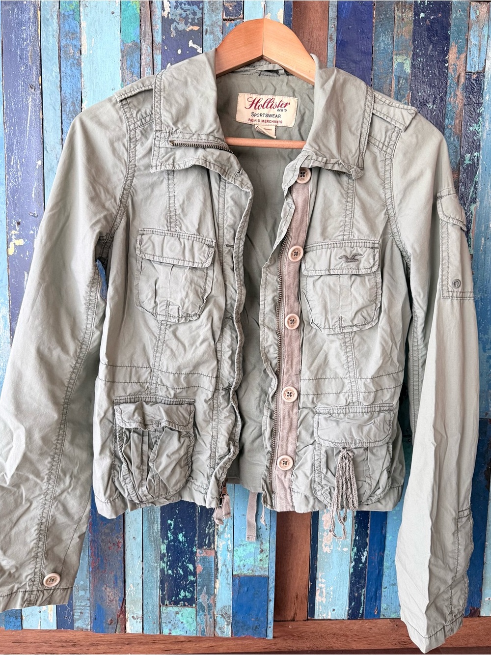 Vintage Hollister Women's Sage Green Utility Jacket